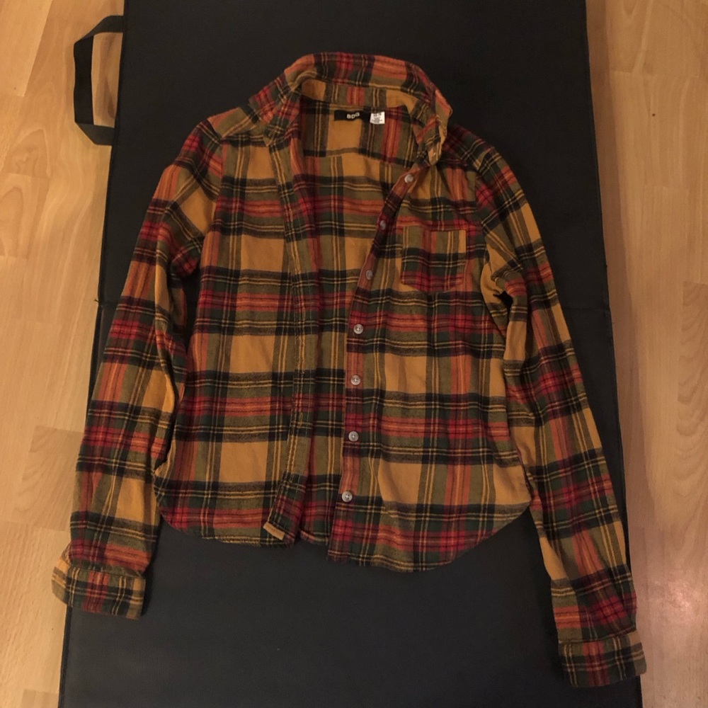 Xs Urban O plaid button up collared long sleeve burnt orange Like New